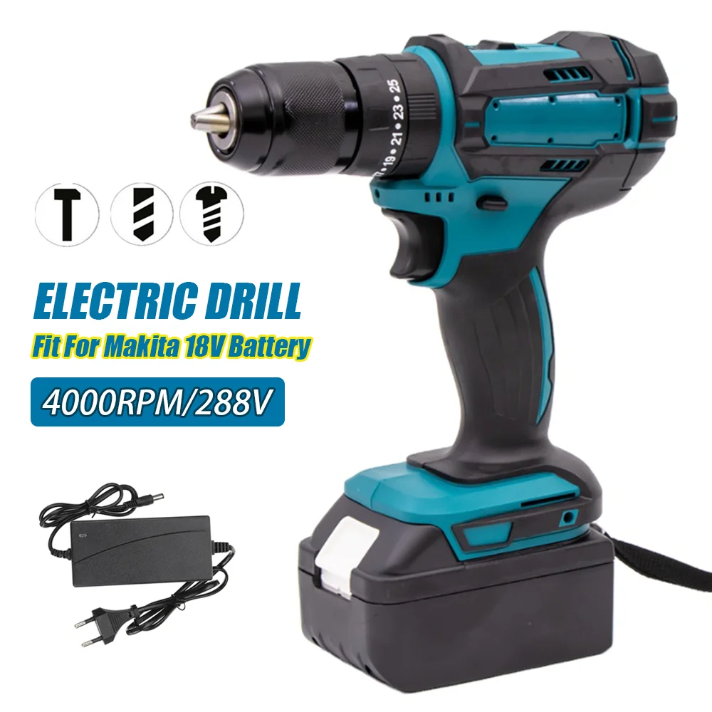 Cordless Electric Drill 288VF Rechargeable Battery Power Tools Cordless Hammer Drill Screwdriver Wrench for Makita 18V Battery
Cordless Electric Drill 288VF Rechargeable Battery Power Tools Cordless Hammer Drill Screwdriver Wrench for Makita 18V Battery