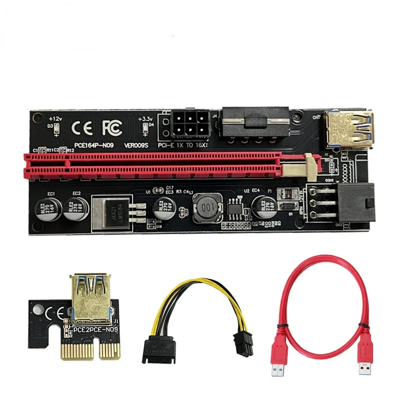 

Newest VER009S USB 3.0 PCI-E Riser VER 009S Express 1X 4x 8x 16x Extender Riser Adapter Card SATA 15pin to 6 pin Power Cable