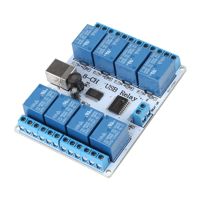 12V USB Relay Board 8-Channel 12VDC Type-B USB Relay Board Module Controller For Automation Robotics
12V USB Relay Board 8-Channel 12VDC Type-B USB Relay Board Module Controller For Automation Robotics