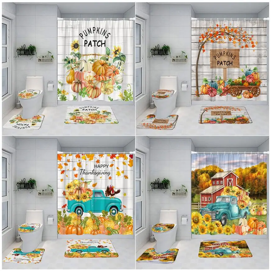 Fall Farm Shower Curtain Bath Rug Set Truck Pumpkin Sunflower Maple Leaves Harvest Season Bathroom Decor Flannel Toilet Lid Mats
Fall Farm Shower Curtain Bath Rug Set Truck Pumpkin Sunflower Maple Leaves Harvest Season Bathroom Decor Flannel Toilet Lid Mats
