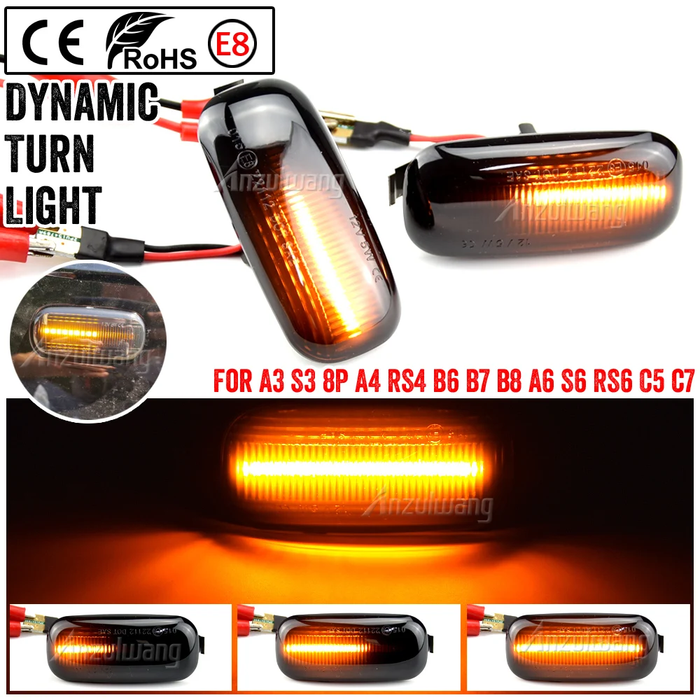 

2X Flowing Sequential Led Car Dynamic Flashing Blinker Side Marker Light For Audi A3 S3 8P A4 S4 RS4 B6 B7 B8 A6 S6 RS6 C5 C7