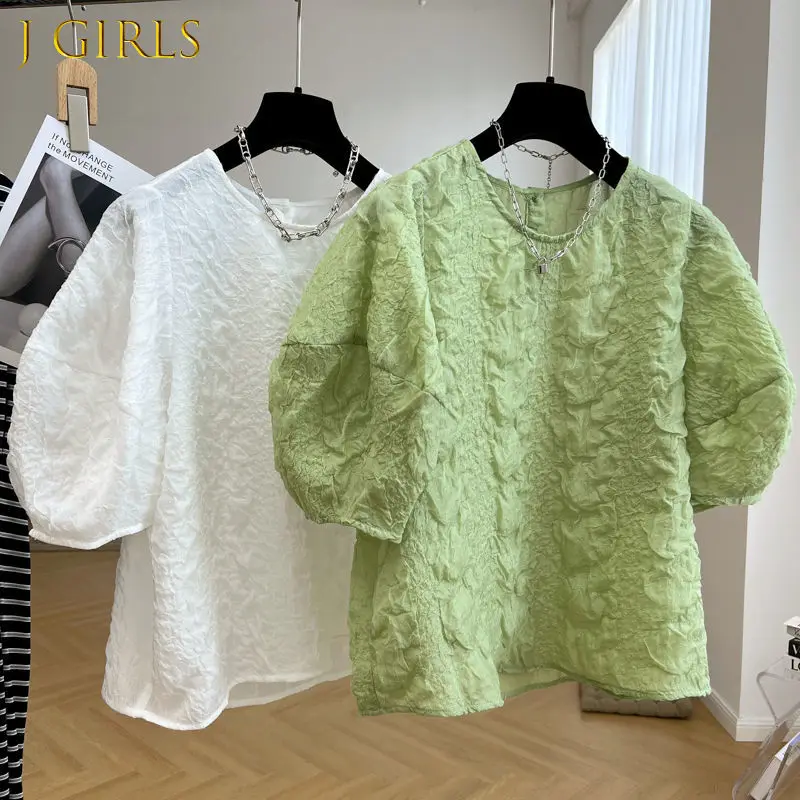 Женские топы для девочек, блузка 2022, летняя шикарная Милая рубашка с круглым вырезом и пышными рукавами, модные повседневные блузки в Корейс... 
Женские топы для девочек, блузка 2022, летняя шикарная Милая рубашка с круглым вырезом и пышными рукавами, модные повседневные блузки в Корейс...