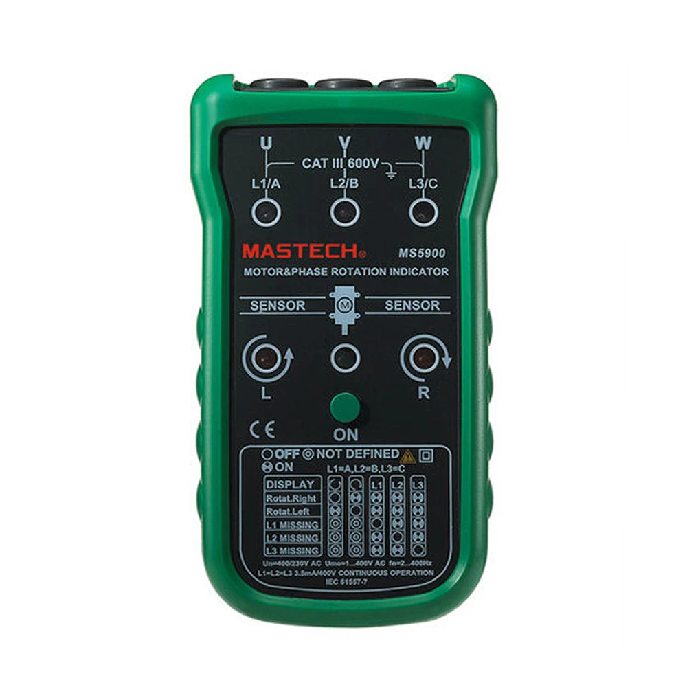 Mastech MS5900 Level Measuring Instruments 120V-400V, VC850 200V-480V, VC850A 200V-600V AC Three Phase Rotation Indicator Meter
Mastech MS5900 Level Measuring Instruments 120V-400V, VC850 200V-480V, VC850A 200V-600V AC Three Phase Rotation Indicator Meter