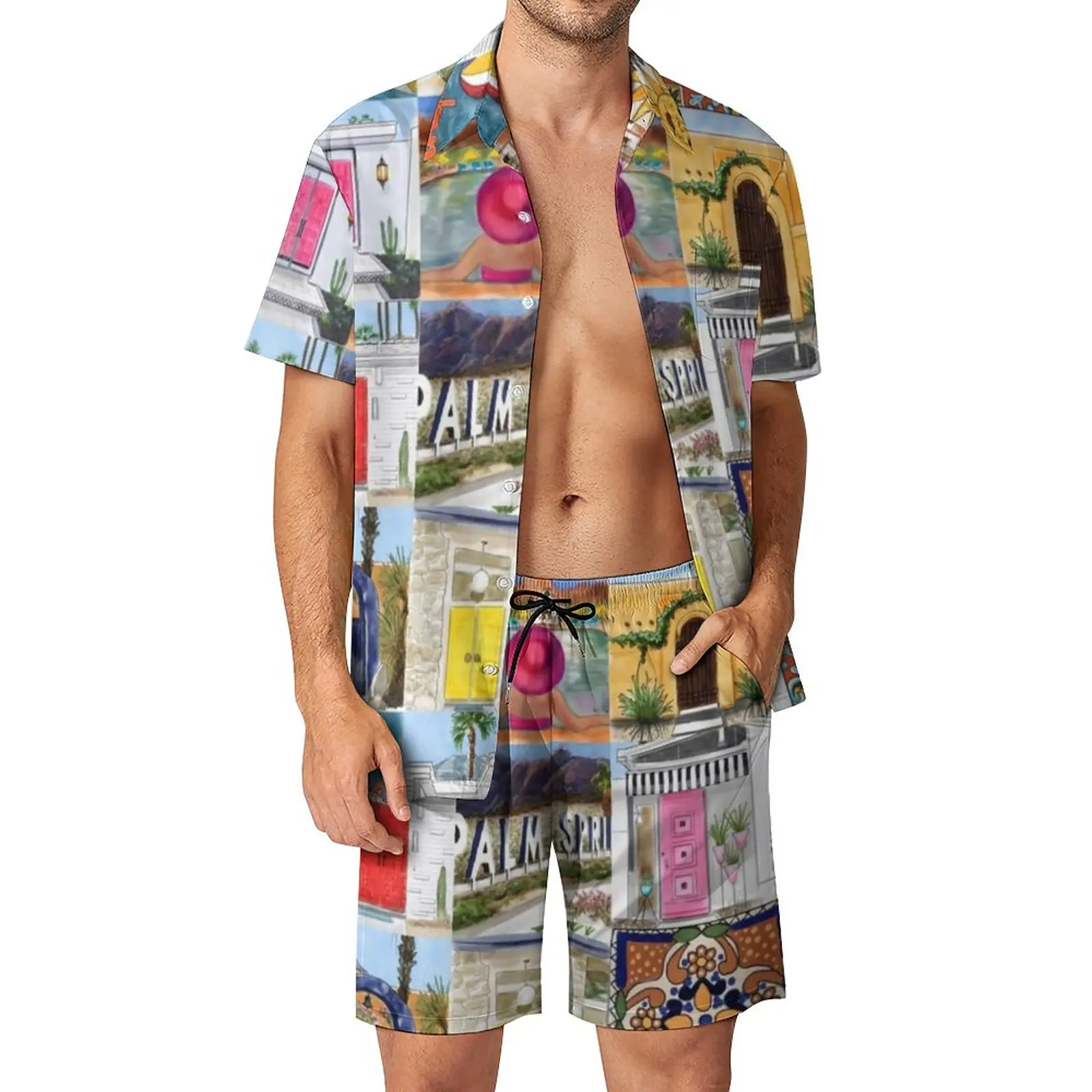 

Vacation Mid Century Men Sets Palm Springs Talavera Casual Shirt Set Hawaii Beach Shorts Summer Suit Two-piece Plus Size 2XL 3XL