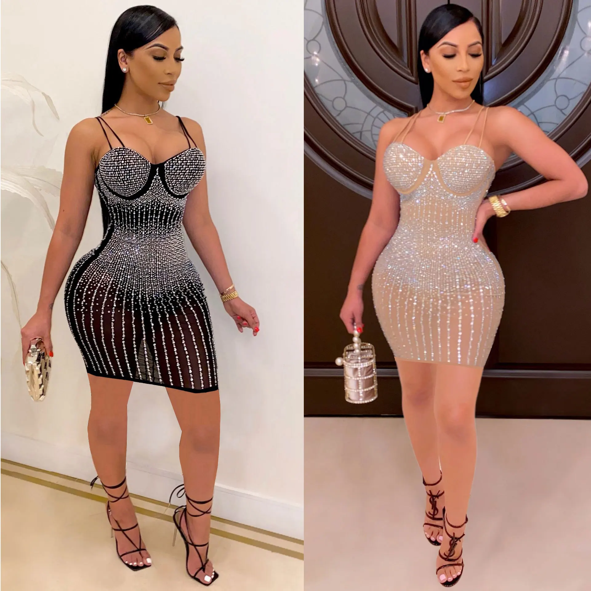 Ladies sexy black rhinestone see-through dress fashion halter hot drill tight mini dress party evening dress
Ladies sexy black rhinestone see-through dress fashion halter hot drill tight mini dress party evening dress