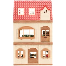 Forest Family Mini House Double Three-Story Villa Rice Rabbit Animal Model Girl Dollhouse Furniture Simulation Kitchen Toy Gift