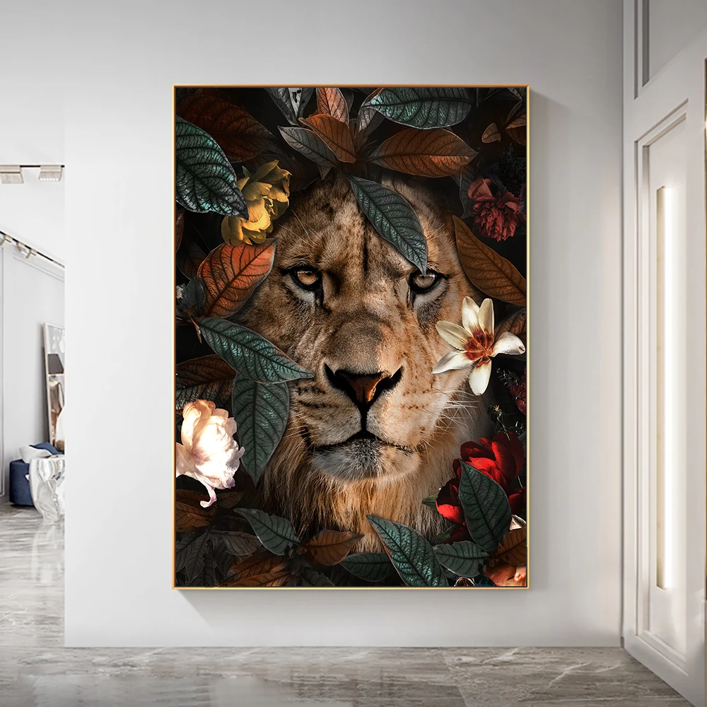Lion Tiger With Flowers Leaves Canvas Painting Nordic Cartoon Animal Posters And Prints Wall Art For Living Room Home Decoration
Lion Tiger With Flowers Leaves Canvas Painting Nordic Cartoon Animal Posters And Prints Wall Art For Living Room Home Decoration