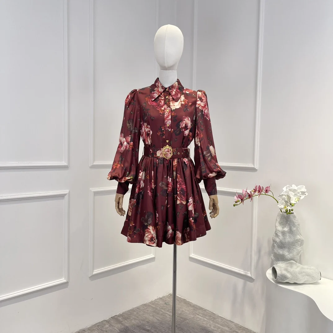 2023 New Silk Vintage Autumn Top Quality Burgundy Floral Print Long Sleeve Belt Woman Mini Dress
2023 New Silk Vintage Autumn Top Quality Burgundy Floral Print Long Sleeve Belt Woman Mini Dress