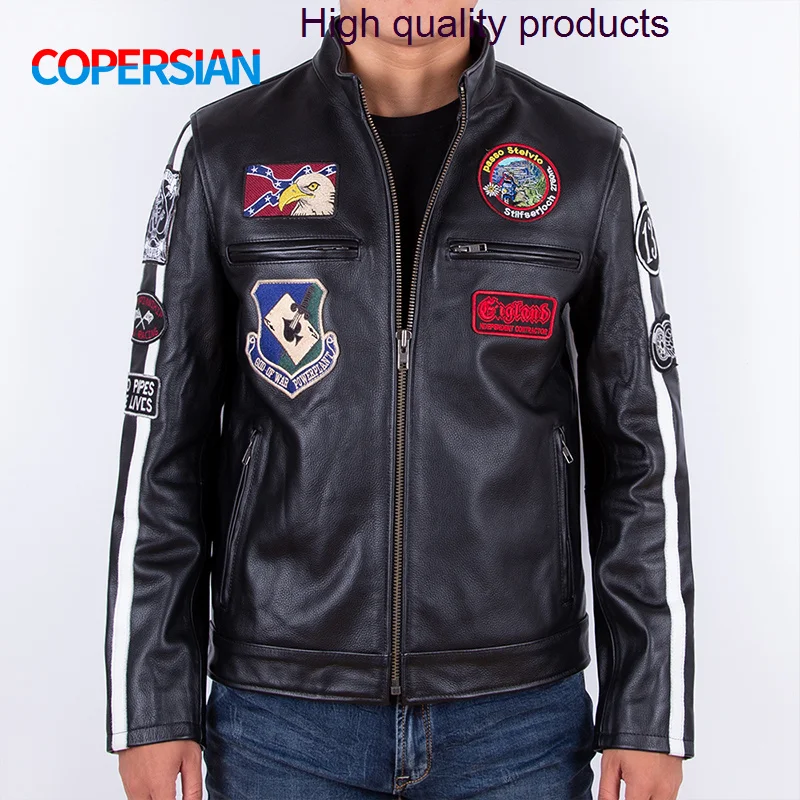 Black 2023 Men Fashion New Biker Leather Jacket Motorcycle style stand collar Genuine first layer of Cowhide Male Embroidery
Black 2023 Men Fashion New Biker Leather Jacket Motorcycle style stand collar Genuine first layer of Cowhide Male Embroidery
