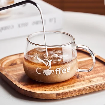 370ml Borosilicate Glass Coffee Cup With Handle Latte Glass Cup Household Milk Cup Breakfast Oatmeal Milk Mug Letter Printing