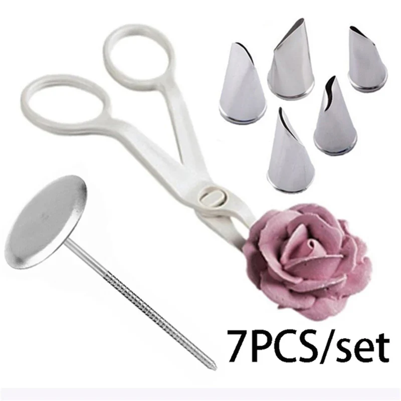 

Flower Scissor Cake Tray Tulips Rose Nozzle Nail Decor Lifter Fondant Cream Decorating Dessert Shop Kitchen Baking Tools