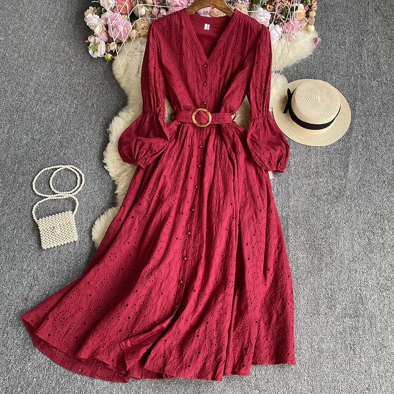 Autumn Long Boho Dress for Women Hollow Full Sleeve Cotton Belted Midi Vestidos Single Breasted Female Vintage Traf New In Chic
Autumn Long Boho Dress for Women Hollow Full Sleeve Cotton Belted Midi Vestidos Single Breasted Female Vintage Traf New In Chic