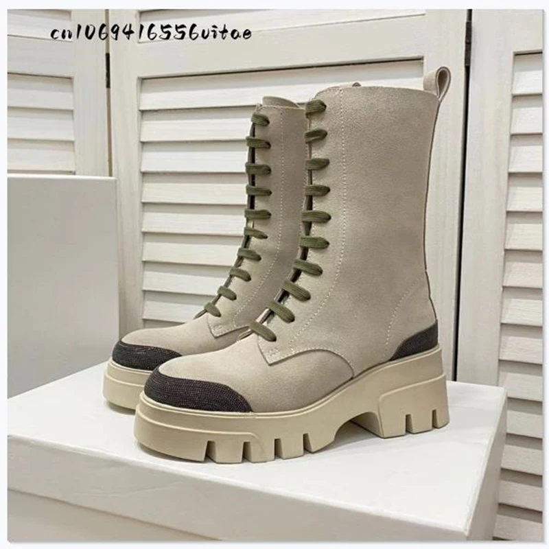 2023 New Ladies Boots Thick Sole Platform Women Rice White Suede Lace Up Mid Calf Short Boots Free Shipping
2023 New Ladies Boots Thick Sole Platform Women Rice White Suede Lace Up Mid Calf Short Boots Free Shipping