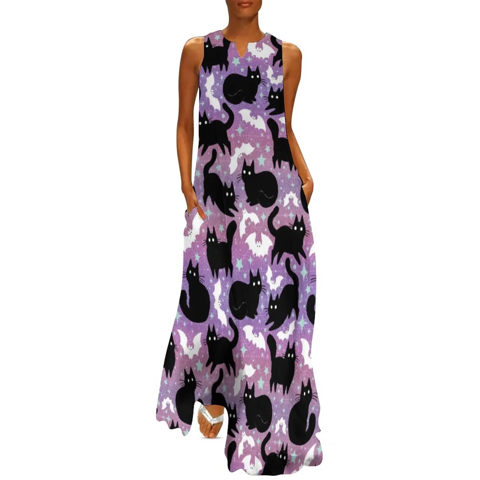 Забавное платье в виде черной кошки, Пастельное платье макси для ночного клуба на Хэллоуин, повседневные Длинные платья в уличном стиле, оде... 
Забавное платье в виде черной кошки, Пастельное платье макси для ночного клуба на Хэллоуин, повседневные Длинные платья в уличном стиле, оде...