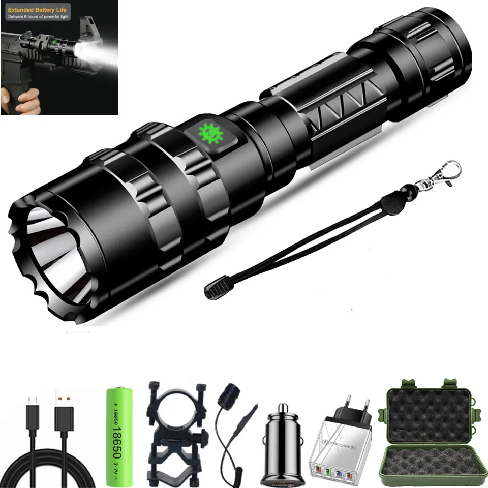 Super Bright Flashlight Tactical Torch 5 Mode Professional LED Flashlight USB 18650 Waterproof Night for Hog Coyote
Super Bright Flashlight Tactical Torch 5 Mode Professional LED Flashlight USB 18650 Waterproof Night for Hog Coyote