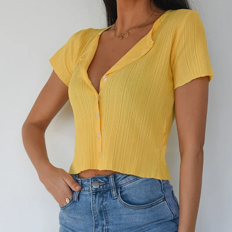 Ribbed Short Sleeve Button Up Top Shirts For Women 2023 O-Neck Slim Cotton Summer Tops Fashion Casual Cropped Knitted Tshirt XXL
Ribbed Short Sleeve Button Up Top Shirts For Women 2023 O-Neck Slim Cotton Summer Tops Fashion Casual Cropped Knitted Tshirt XXL