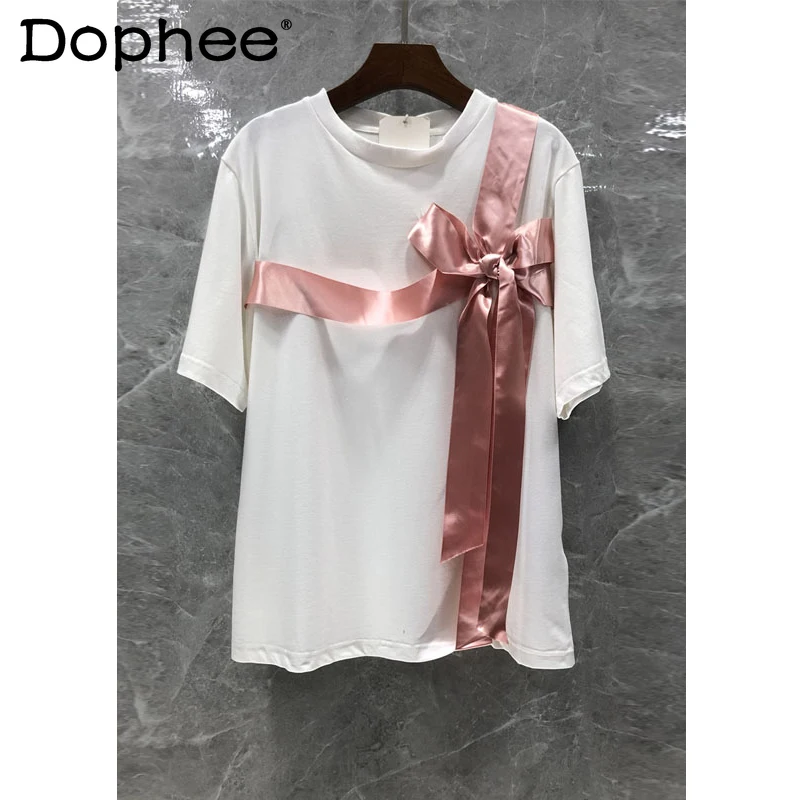 French Sweet Bow Lace-up Decorative O-Neck Short-Sleeved T-shirt Women 2022 Summer Tshirt Fashionable Loose Oversized White Top
French Sweet Bow Lace-up Decorative O-Neck Short-Sleeved T-shirt Women 2022 Summer Tshirt Fashionable Loose Oversized White Top