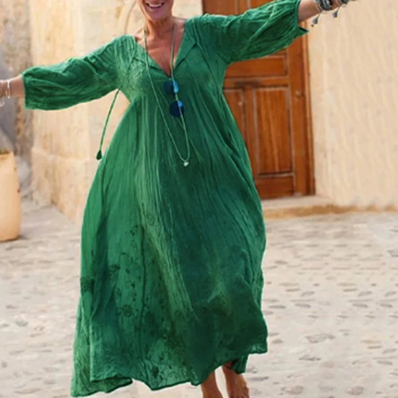 Spring Casual V Neck Lace-up Tassel Boho Dress Women Retro Floral Print Loose Party Dress Autumn Long Sleeve Holiday Beach Dress
Spring Casual V Neck Lace-up Tassel Boho Dress Women Retro Floral Print Loose Party Dress Autumn Long Sleeve Holiday Beach Dress