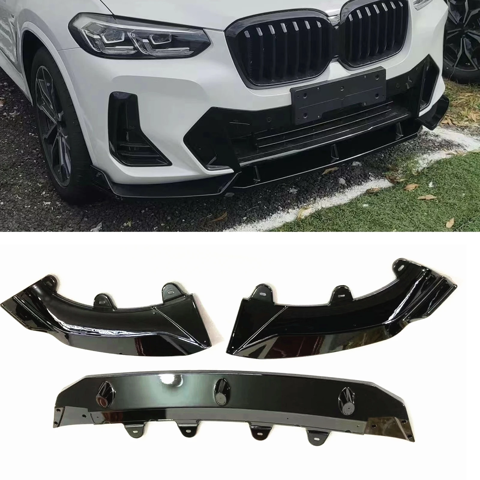 

Front Bumper Spoiler Lip For BMW X3 IX3 2021.7-2022 Gloss Black/Carbon Fiber Look Car Lower Body Kit Splitter Guard Plate Blade