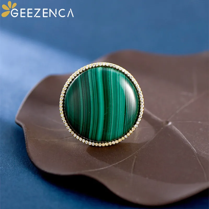 GEEZENCA Round Malachite 925 Silver Gold Plated Exaggerated Big Rings Women Zircon Luxury Vintage Simple Gemstone Ring 2023 New
GEEZENCA Round Malachite 925 Silver Gold Plated Exaggerated Big Rings Women Zircon Luxury Vintage Simple Gemstone Ring 2023 New