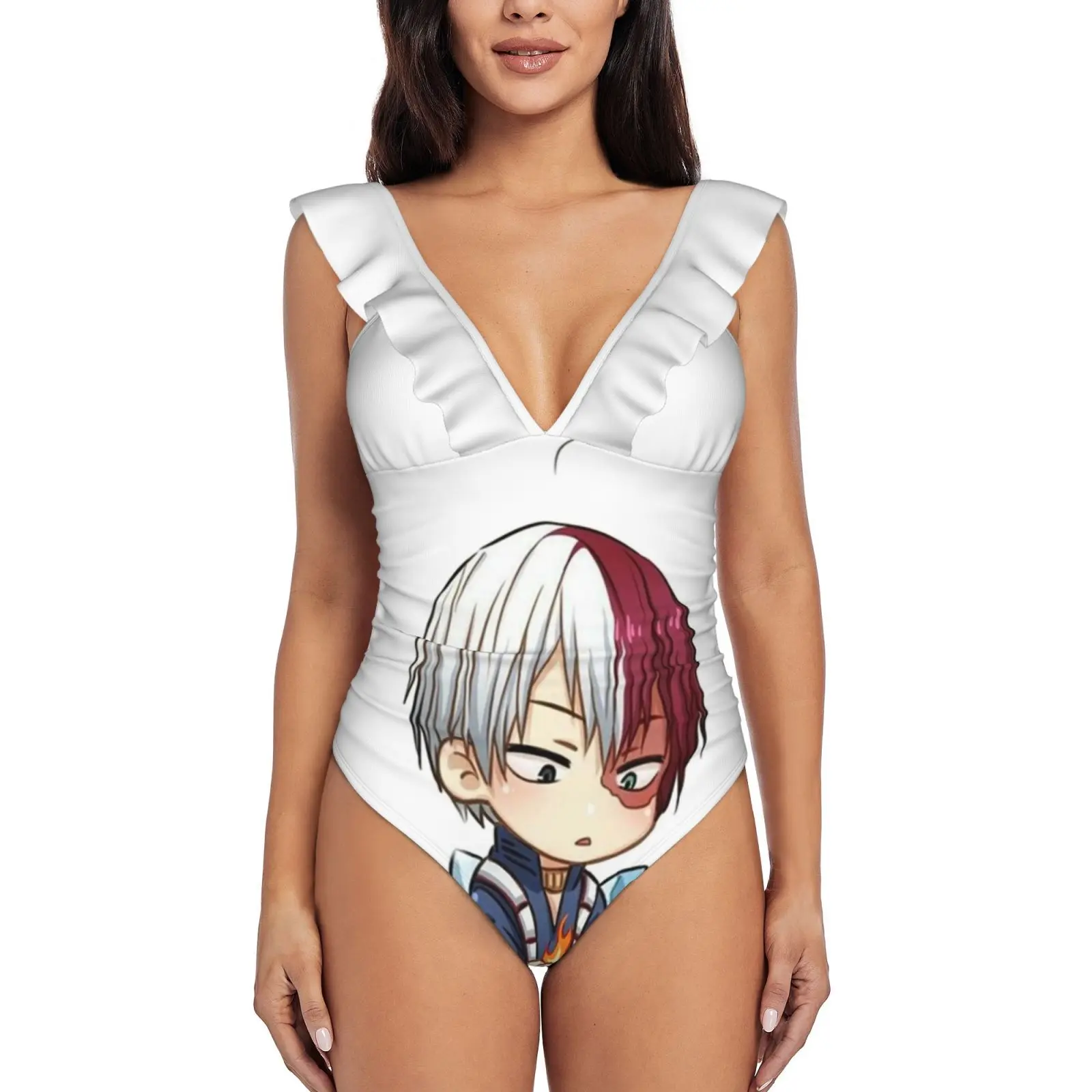 Женский слитный купальник с оборками и принтом
Женский слитный купальник с оборками и принтом