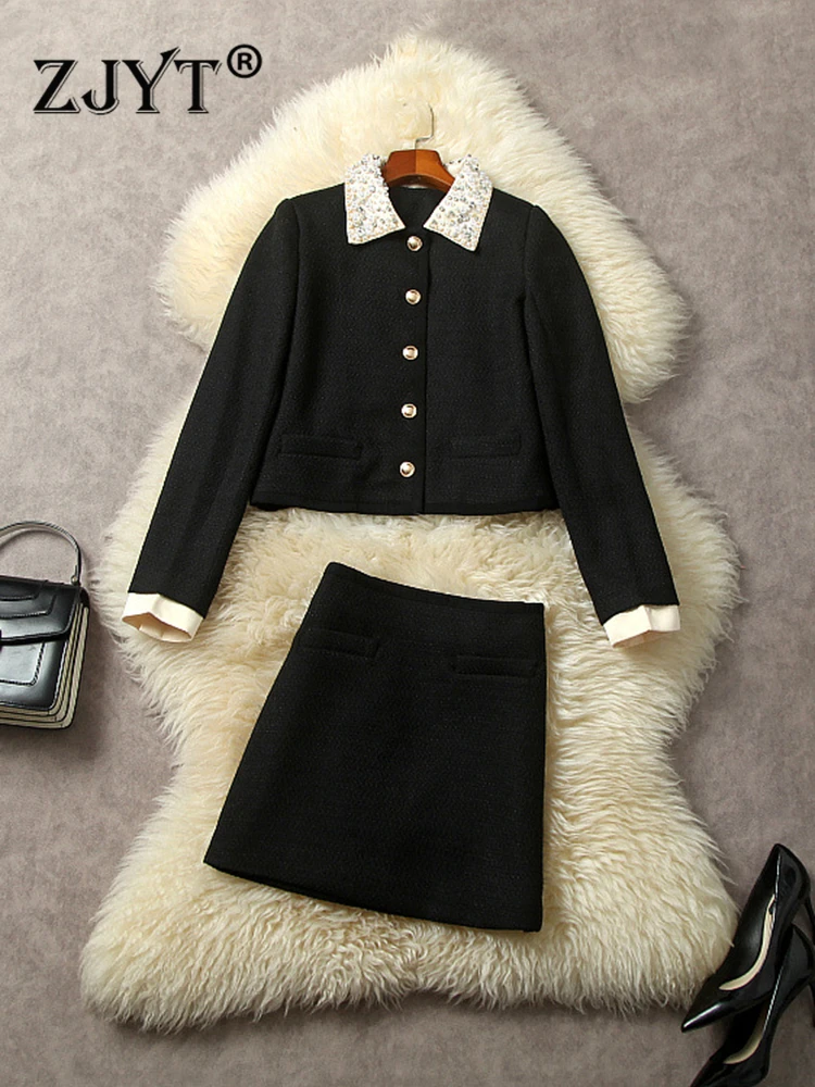 ZJYT Luxury Beading Black Dress Sets 2 Piece Tweed Jacket Skirt Suit 2023 Elegant Autumn Winter Women Party Outfit Office Lady
ZJYT Luxury Beading Black Dress Sets 2 Piece Tweed Jacket Skirt Suit 2023 Elegant Autumn Winter Women Party Outfit Office Lady