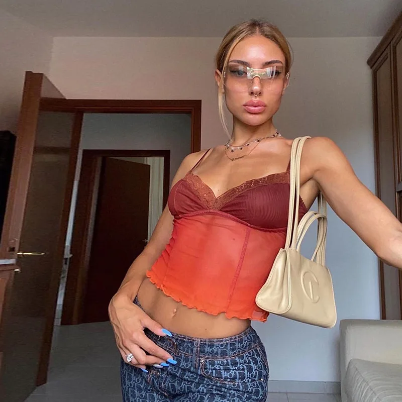 Summer Mesh See-through Bustier Patchwork Cute Crop Halter Camis Top Spaghetti Strap Tank Top Womens Clothes Sexy Streetwear Y2k
Summer Mesh See-through Bustier Patchwork Cute Crop Halter Camis Top Spaghetti Strap Tank Top Womens Clothes Sexy Streetwear Y2k