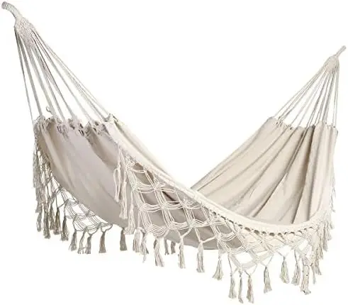 

Handmade Classic Hammock Macrame Fringe Tree Organic Cotton Hammocks Foldable Swing Bed for Camping,,Yard,Bedroom, ,, Porch, Out