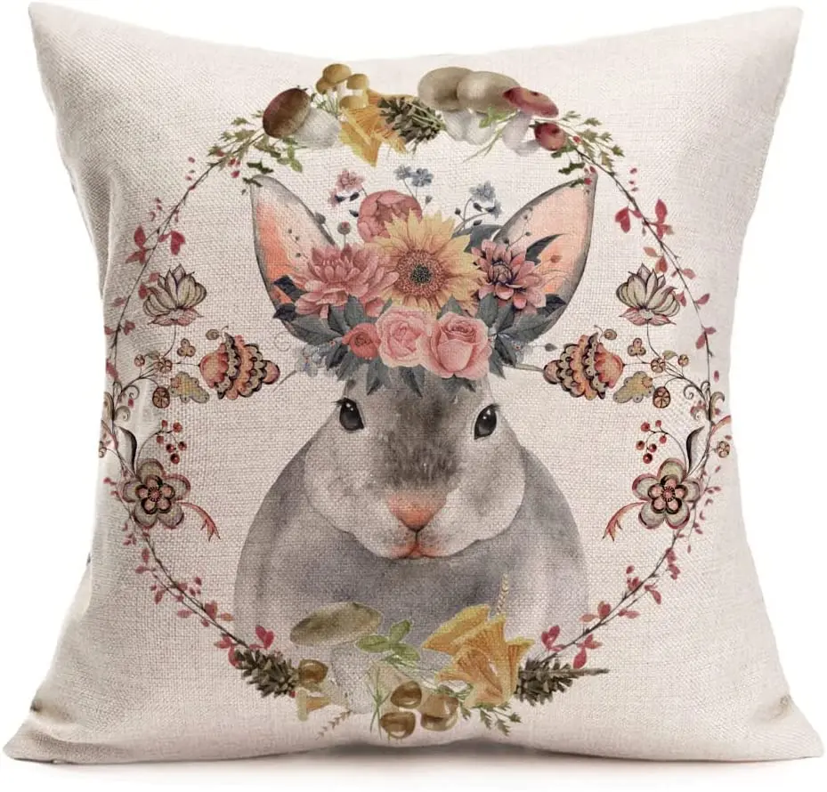Vintage Spring Happy Easter Bunny Throw Pillow Cover Cute Animal Rabbit with Floral Flowers Sunflower Roses Mushroom Home Decor
Vintage Spring Happy Easter Bunny Throw Pillow Cover Cute Animal Rabbit with Floral Flowers Sunflower Roses Mushroom Home Decor