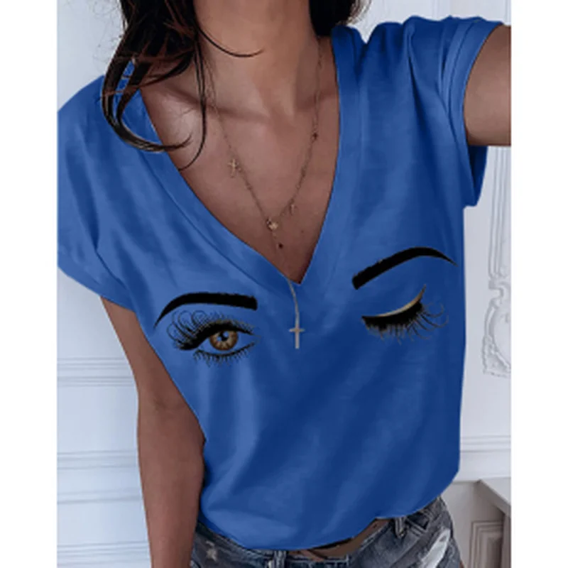 Summer Women's T-Shirts Printed Short Sleeve V-Neck Women's T-Shirts Fashion New Casual Tops Women B130700
Summer Women's T-Shirts Printed Short Sleeve V-Neck Women's T-Shirts Fashion New Casual Tops Women B130700
