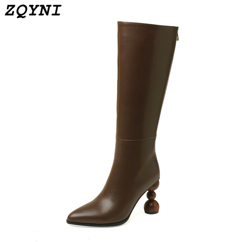 ZQYNI Women's natural leather knee high boots Round high heels Velvet shoes Western Gothic autumn winter brown and black
ZQYNI Women's natural leather knee high boots Round high heels Velvet shoes Western Gothic autumn winter brown and black