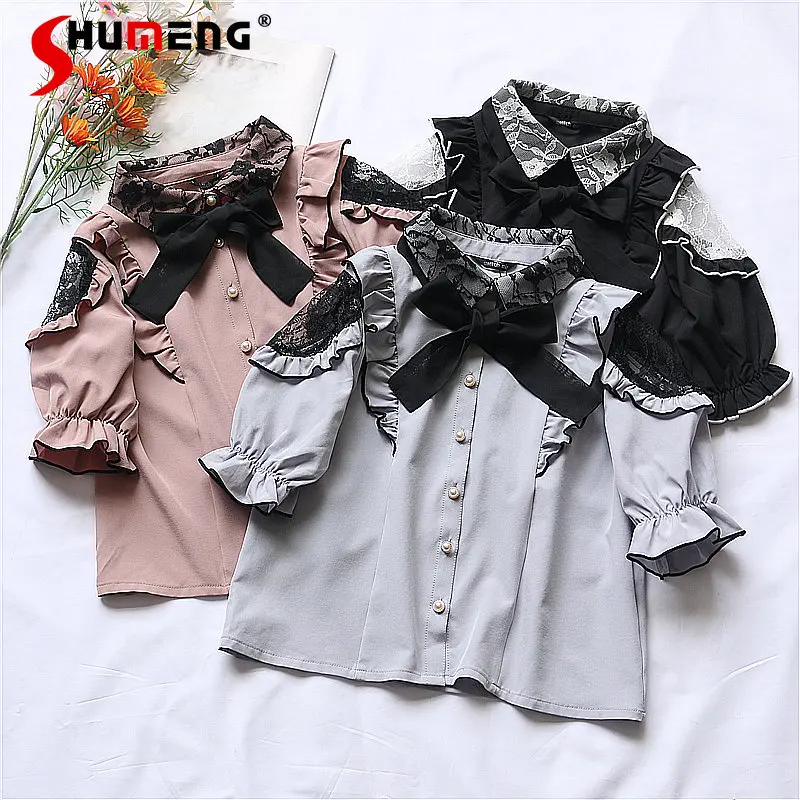Japanese Style Cute Girl's Top Original Sweet Single Mine Lace Collar Lace-up Blouse for Women Fashionable Short Sleeve Shirts
Japanese Style Cute Girl's Top Original Sweet Single Mine Lace Collar Lace-up Blouse for Women Fashionable Short Sleeve Shirts