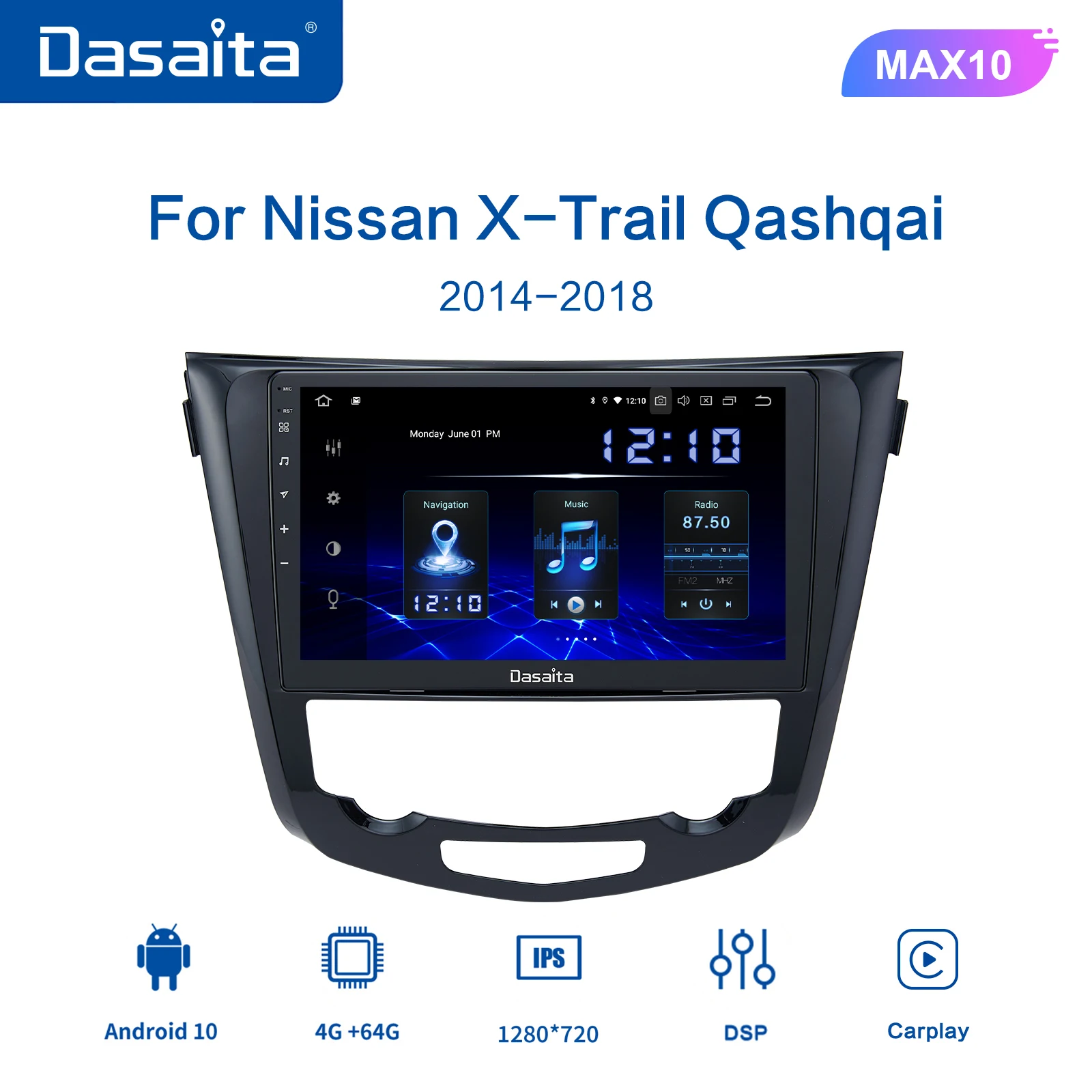 Dasaita Car radio Android 10 For Nissan X-Trail Qashqai 2014-2020 PX6 1280*720 4G Ram 64G Rom 10.2 inch Wide Touch screen
Dasaita Car radio Android 10 For Nissan X-Trail Qashqai 2014-2020 PX6 1280*720 4G Ram 64G Rom 10.2 inch Wide Touch screen