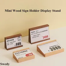 90x54mm Small Wooden Acrylic Sign Holder Display Stand Table Number Menu Flyer Paper Poster Frame Mini Price Label Card Tags