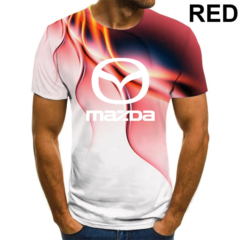 

Camisa mazda com logo, manga curta e customizada, camiseta masculina para esportes ao ar livre, camisa de 3dt, cor sólida, verão