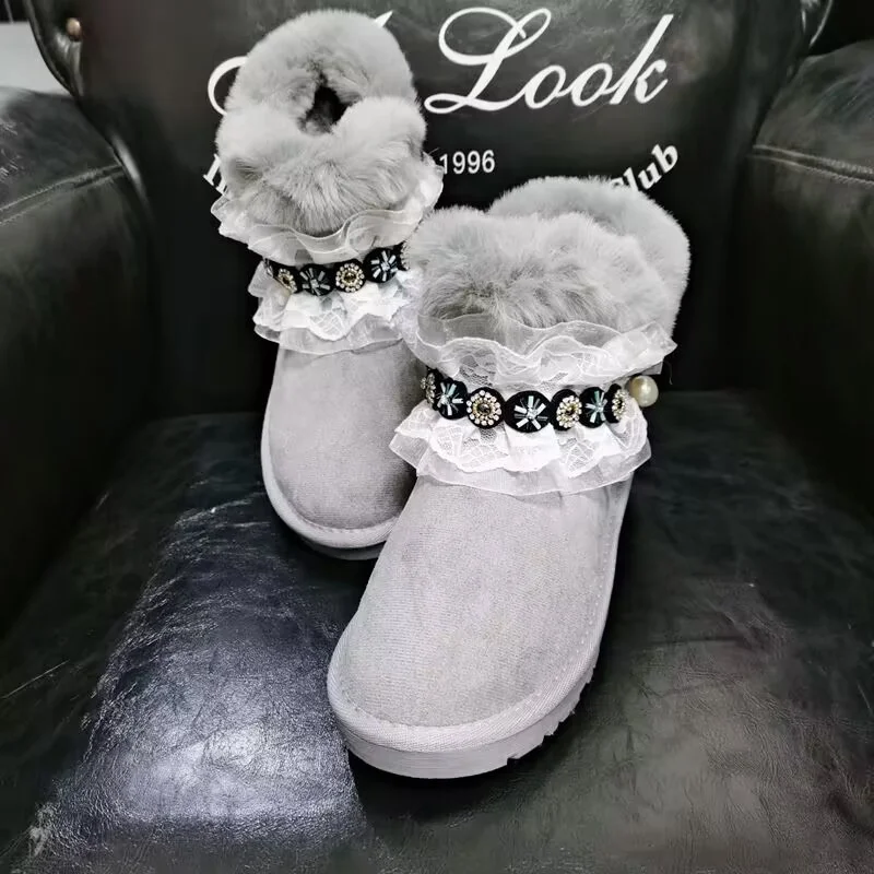 Pearl rhine-diamond winter warm fleece fox hair boots Lace lace handmade custom fur one-piece boots women's size 35-44
Pearl rhine-diamond winter warm fleece fox hair boots Lace lace handmade custom fur one-piece boots women's size 35-44