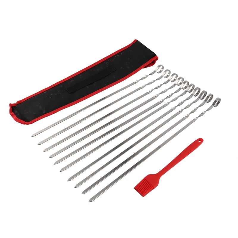 Promotion! 10Pcs Kabob Skewers Flat Metal BBQ Barbecue Skewers Stainless Steel Kabob Sticks Reusable Grilling Skewer With Oil Br
Promotion! 10Pcs Kabob Skewers Flat Metal BBQ Barbecue Skewers Stainless Steel Kabob Sticks Reusable Grilling Skewer With Oil Br