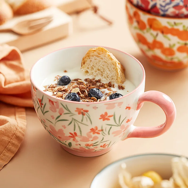 

1pcs Ceramic Breakfast Oatmeal Cup Large Capacity Water Cup Microwave Heating Milk Coffee Mug Afternoon Tea Cups