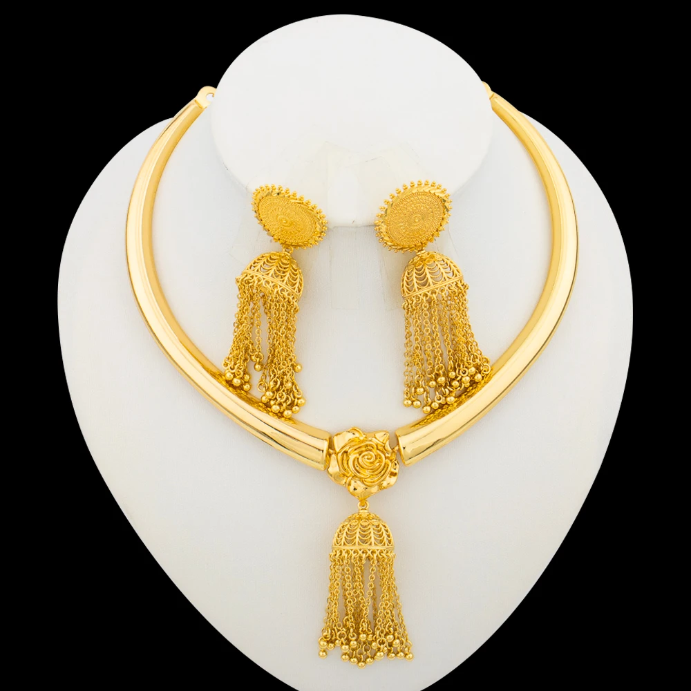 Ethiopians Gold Plated Jewelry Set For Women African Bridal 18K Gold Color Necklace Earrings Set Wedding Nigerian Accessories 
Ethiopians Gold Plated Jewelry Set For Women African Bridal 18K Gold Color Necklace Earrings Set Wedding Nigerian Accessories