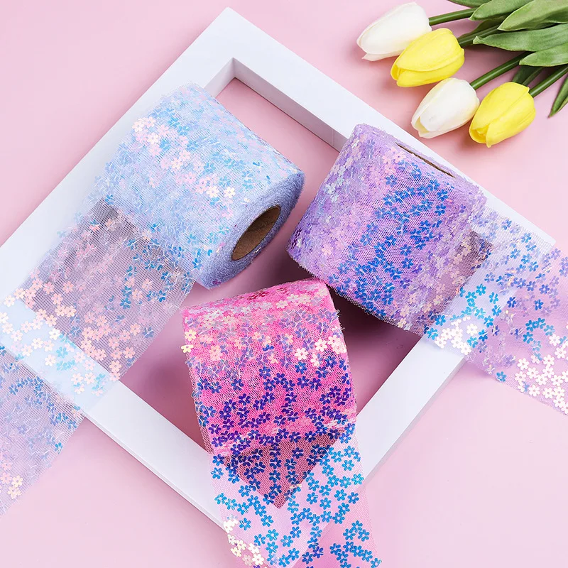 10yards Flowers Flash Sequins Chiffon Roll Plum Bossom Mesh Color Ribbon Bow Tie Stage Costumes Handmade Jewelry Party Decorate
10yards Flowers Flash Sequins Chiffon Roll Plum Bossom Mesh Color Ribbon Bow Tie Stage Costumes Handmade Jewelry Party Decorate