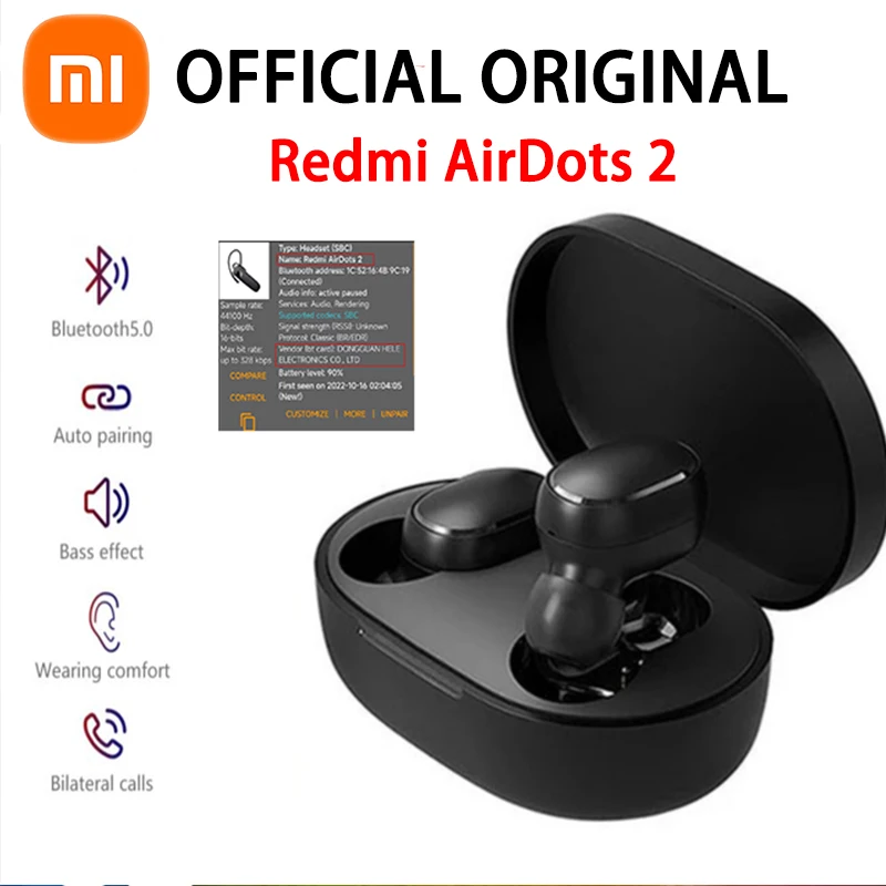 

Оригинальные наушники Xiaomi Redmi Airdots 2 Bluetooth 5,0, беспроводные наушники-вкладыши, Спортивная музыкальная уличная гарнитура с микрофоном