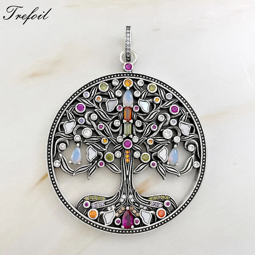 

Pendant Tree Colourful Stones 925 Sterling Silver Golden Fit Necklace 2022 New Fine Nature Women Jewelry Europe Romantic Bijoux
