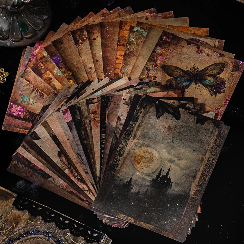 

50 Sheets Retro Dark Series Collage Junk Journal Material Book Vintage Magic Scrapbooking Decor Material Papers