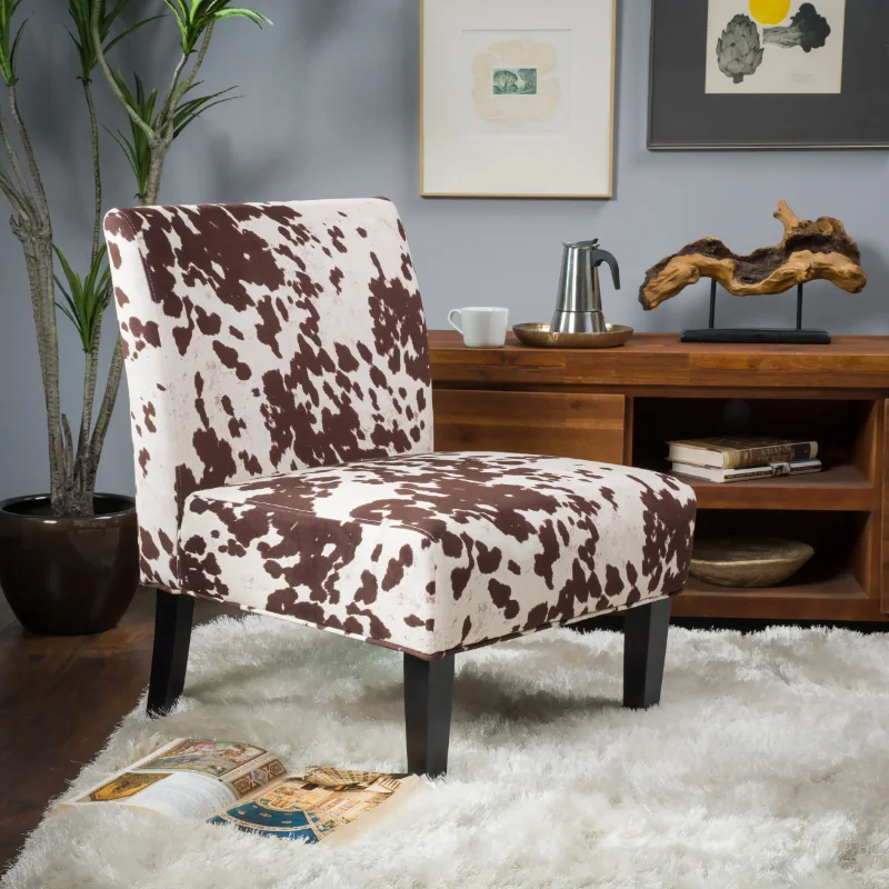 

Noble House Cassie Fabric Slipper Chair, Cow Print chairs living room furniture