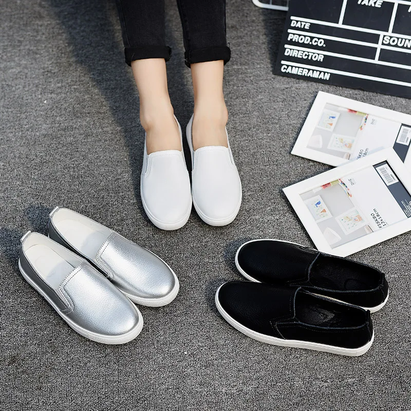 Spring White Shoes Women Casual Shoes Loafers Solid Color Black Sliver Slip-On Flats Women Students Leather Shoes Back
Spring White Shoes Women Casual Shoes Loafers Solid Color Black Sliver Slip-On Flats Women Students Leather Shoes Back