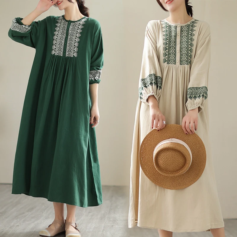 Dressed Women's Spring/summer New Loose Lantern Sleeves Heavy Work Embroidered Cotton And Hemp Skirt
Dressed Women's Spring/summer New Loose Lantern Sleeves Heavy Work Embroidered Cotton And Hemp Skirt