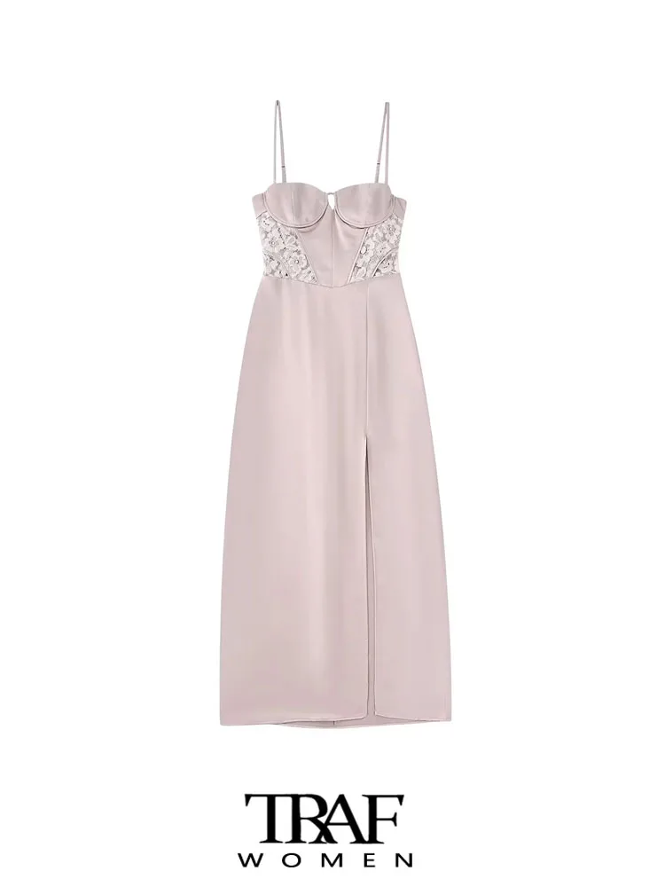 TRAF Women Fashion With Lace Front Slit Satin Midi Dress Vintage Backless Zipper Thin Straps Female Dresses Vestidos Mujer
TRAF Women Fashion With Lace Front Slit Satin Midi Dress Vintage Backless Zipper Thin Straps Female Dresses Vestidos Mujer