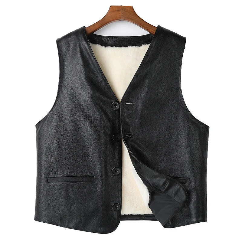 Men Genuine Cowhide Leather Vest Winter Wool Lined Thick Warm Sleeveless Jackets
Men Genuine Cowhide Leather Vest Winter Wool Lined Thick Warm Sleeveless Jackets