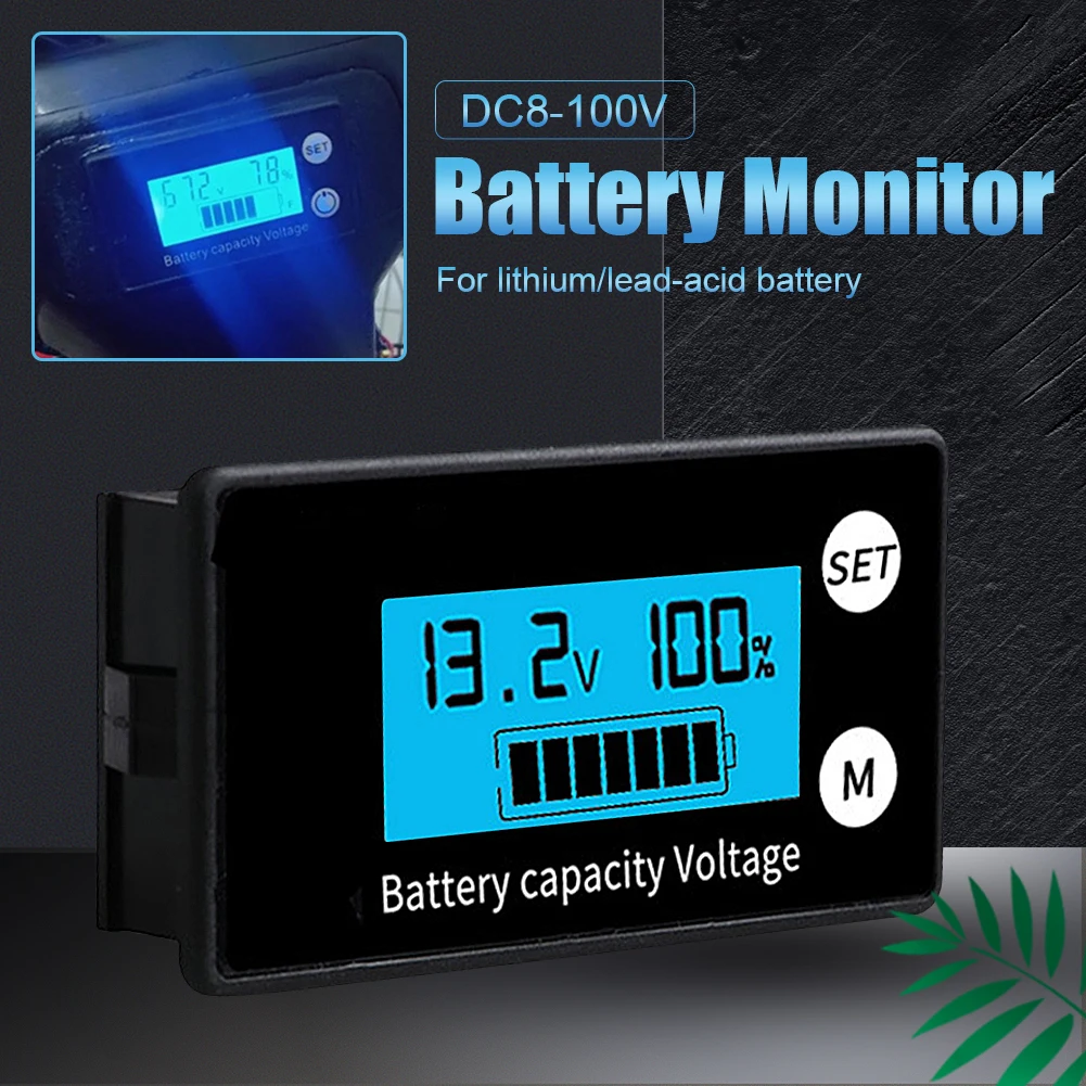 DC 8-100V Car Battery Monitor Battery Voltage Capacity Meter LCD Display with Backlit for Ternary Lithium Lead-acid Lithium Iron
DC 8-100V Car Battery Monitor Battery Voltage Capacity Meter LCD Display with Backlit for Ternary Lithium Lead-acid Lithium Iron