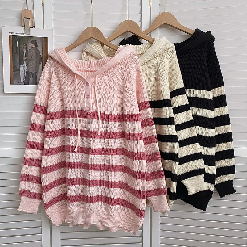 Casual Striped Sweater Women Pullovers Autumn Winter 2022 New Korean Fashion Loose Hooded Long-sleeved Pullover Knitted Sweater
Casual Striped Sweater Women Pullovers Autumn Winter 2022 New Korean Fashion Loose Hooded Long-sleeved Pullover Knitted Sweater
